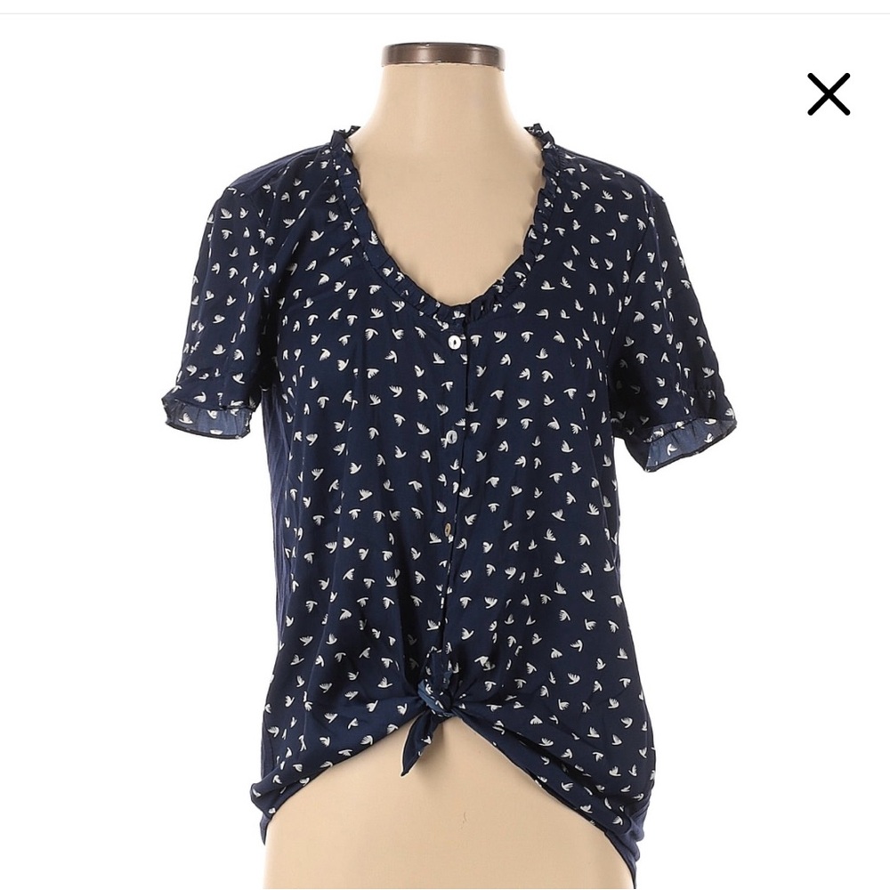 Left Coast by Dolan Midnight Blue Blouse with Ivory Patterns